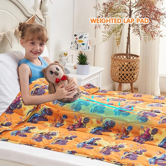 yescool Truck Car Weighted Blanket 5 Pounds Cooling Weighted Lap Blanket, Heavy Blanket for Sleeping, Breathable Weighted Throw Blanket Gifts for 40-60lbs, 36"x48"