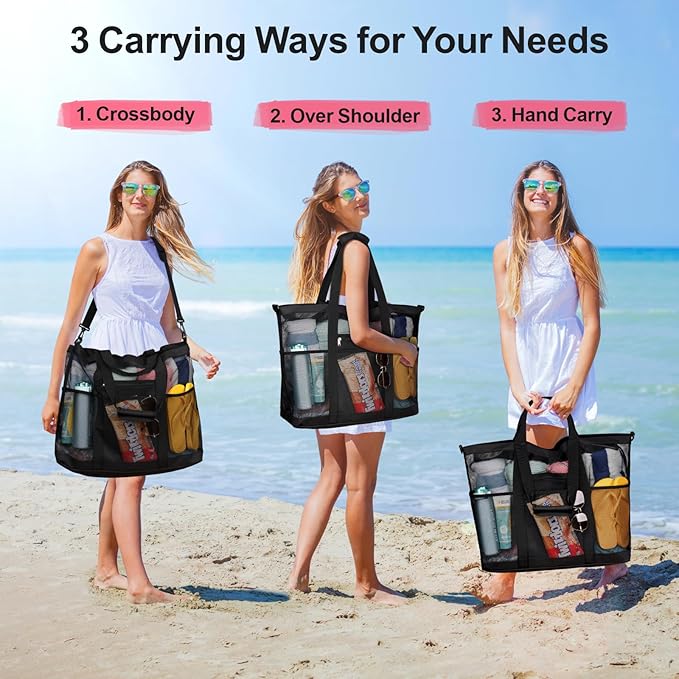 F-color Mesh Beach Bag Family - Large Tote Bag for Cruise Pool Toys Beach Vacation Essentials