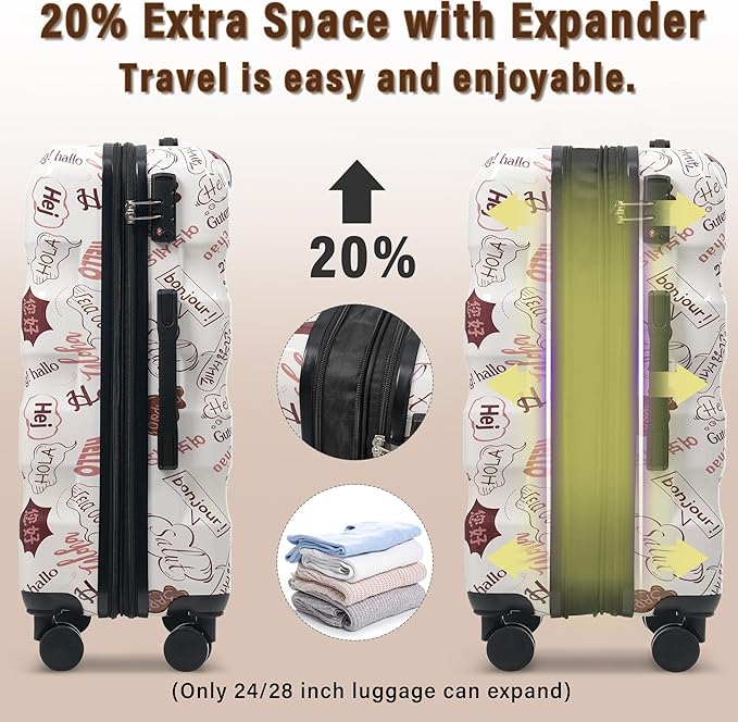 24 Inch Hardshell Luggage Lightweight Checked Luggage, Hardside ABS Suitcases with Double Wheels and TSA Lock, Medium Expandable 24-inch Carry on Luggages for Travel, Men, Women, Cute White