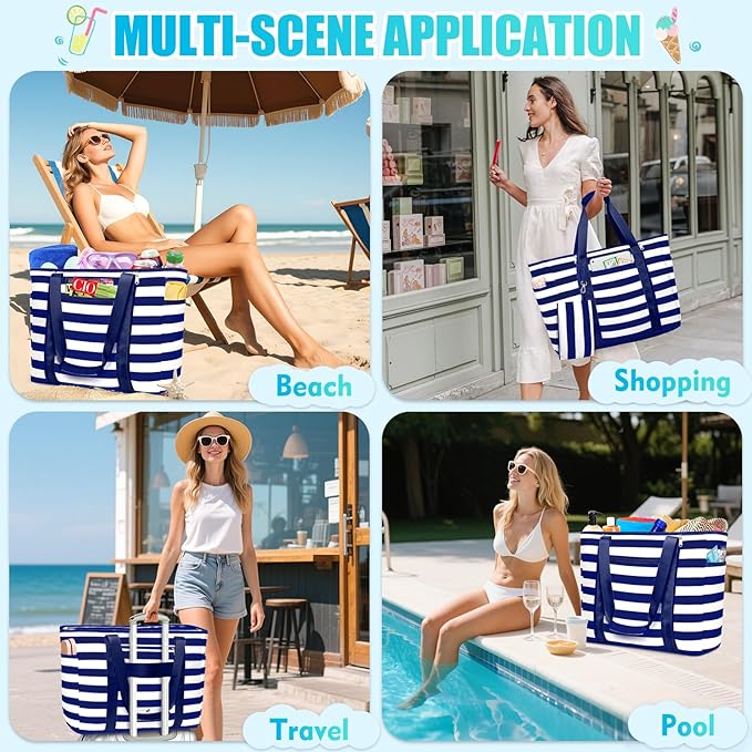 Extra Large Beach Bags for Women, Waterproof Sandproof Beach Tote Bag Foldable Swim Pool Bag with Zipper and Wet Pocket