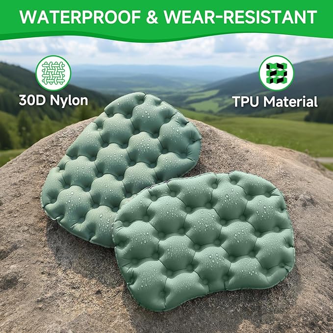Inflatable Seat Cushion, Lightweight Portable Air Cushion with Pump, Airplane Seat Pad for Flights Pressure Relief, Waterproof Chair Pad, Stadium Cushions for Travel, Camping, Hiking(Green)