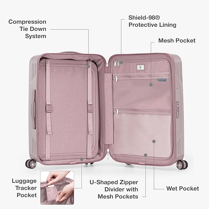 Traveler's Choice Ultimax II Polycarbonate Hardside Luggage with Spinner Wheels, Pink, 25-Inch Medium Luggage