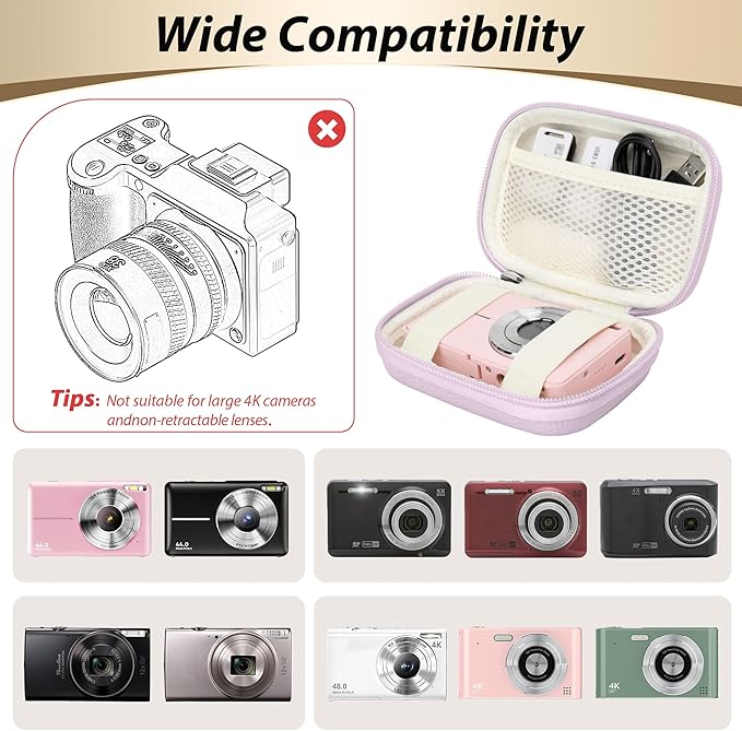 Digital Camera Case for CAMKORY, KODAK PIXPRO FZ45/FZ55, Canon IXUS 285 HS, Lecran, Small Travel Compact Camera Holder with Mesh Pocket for Accessories SD Card (Purple)