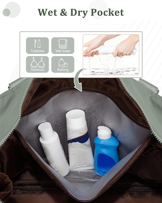 Gym Bag for Women,Travel Duffle Bag for Travel with Wet Pocket Weekender Overnight Carry On Tote Bag Luggage Bag with Trolley Sleeve Personal Item Travel Bag Hospital Diaper Bag Green