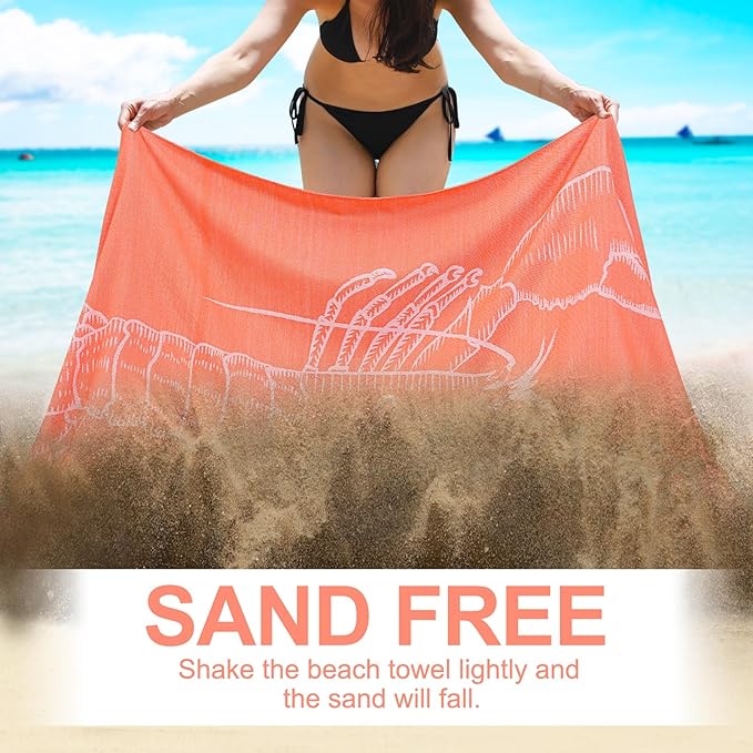 Oversized Cotton Turkish Beach Towels 72"x36" Lightweight Quick Dry Sandless Pool Swim Towel Large No Sand Adult Travel Compact Blanket Essentials Cruise Accessories Must Haves Orange lobster