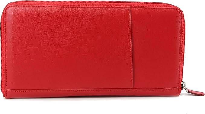 Zip-Around Passport Wallet Executive Unisex Leather Boarding Pass Holder (Red)