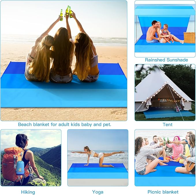 BYDOLL Beach Blanket 10'X9' Waterproof Sandproof Suits1-8 Adults Oversized Lightweight Large Blanket Picnic Mat for Beach Sand Free Travel Camping Hiking Picnic