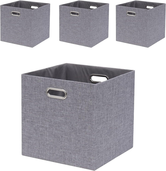 Collapsible Organization Basket Fabric Foldable Box with Handles, 13x13 Cube Storage Bins Set of 4, Thick and Heavy Duty Storage Baskets for Shelves Bedroom Livingroom,Gary