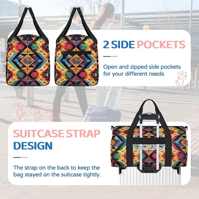 Boho Rustic Floral Travel Duffle Bag for Women Men, Overnight Weekender Bag, Carry on Tote for Sport Gym