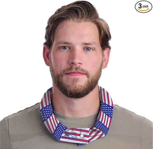 KOOLGATOR Evaporative Cooling Neck Wrap – Reusable Neck Cooler with Long Lasting Relief During Hot Weather Activities, Sports, & Outdoor Work, USA Flag, 3 Pack