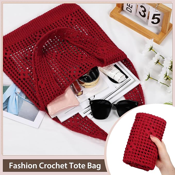 Sightor Crochet Tote Bag, Mesh Beach Bag Knit Summer Hobo Bag Vacation Boho Tote Bag for Women