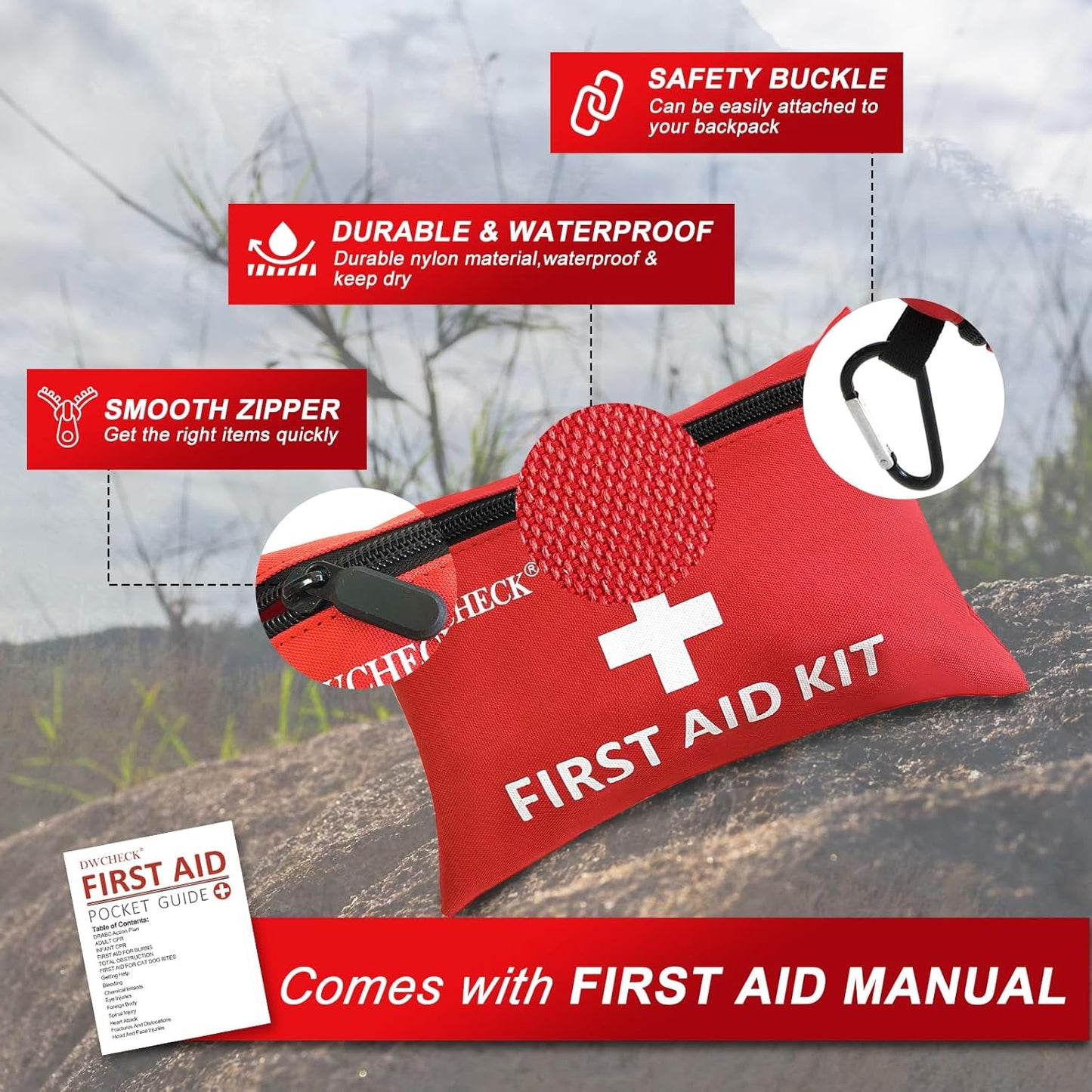 Mini First Aid Kit,132 Piece Small Waterproof Emergency Medical Kit for Travel, Car, Home, Office, Camping, Hiking - Compact Outdoor Survival Kit Includes Emergency Foil Blanket, Scissors