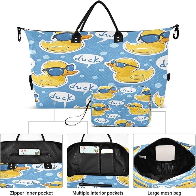 Little Yellow Duck Blue Swimming Goggles Pattern Travel Duffle Bag Gym Yoga Carry on Bags for Men Women Weekender Bag