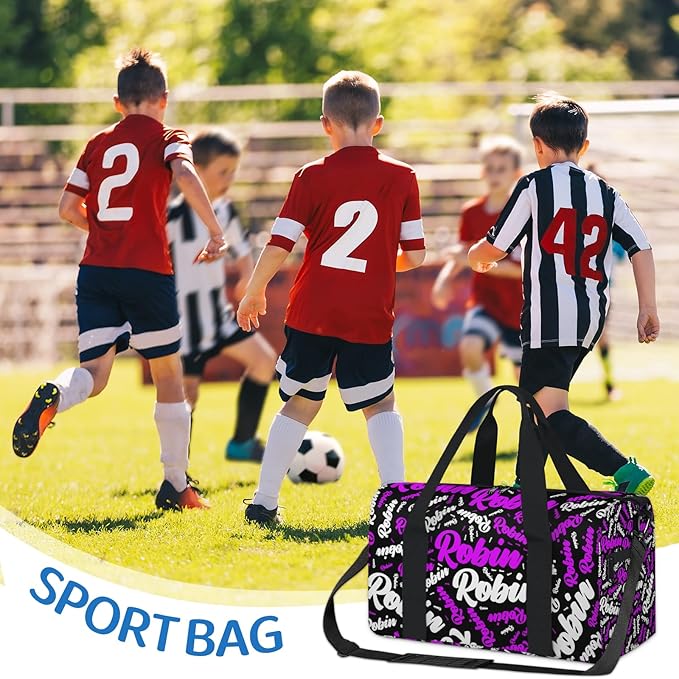 Custom-Dance-Gymnastics-Bag for Girls Personalized Kids Duffle Bag Cheerleader Team Bag for Travel Gym Sport Hot Purple White