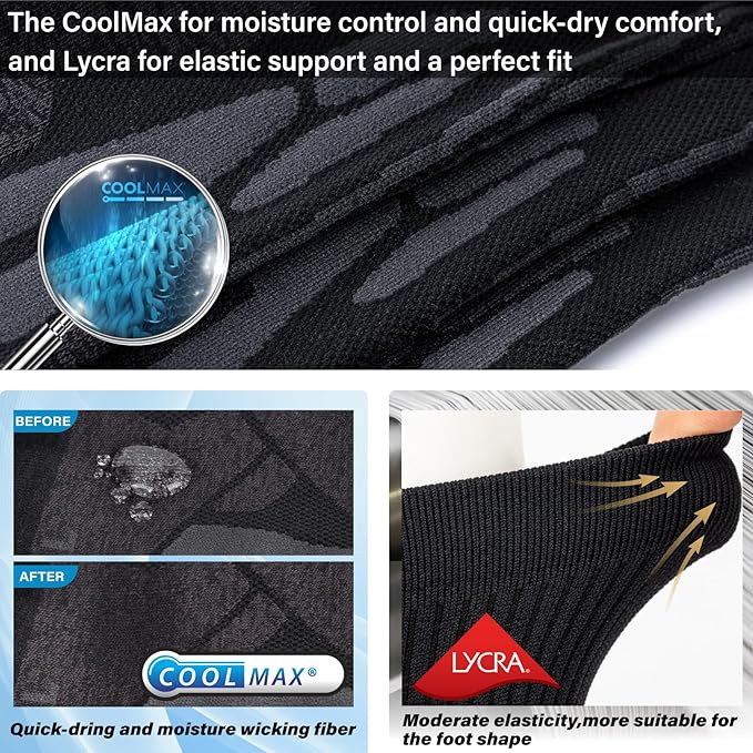 Hylaea Compression Running Socks for men, Coolmax Anti-Blister Cushion Crew Socks for Athletic, Moisture Wicking & Seamless