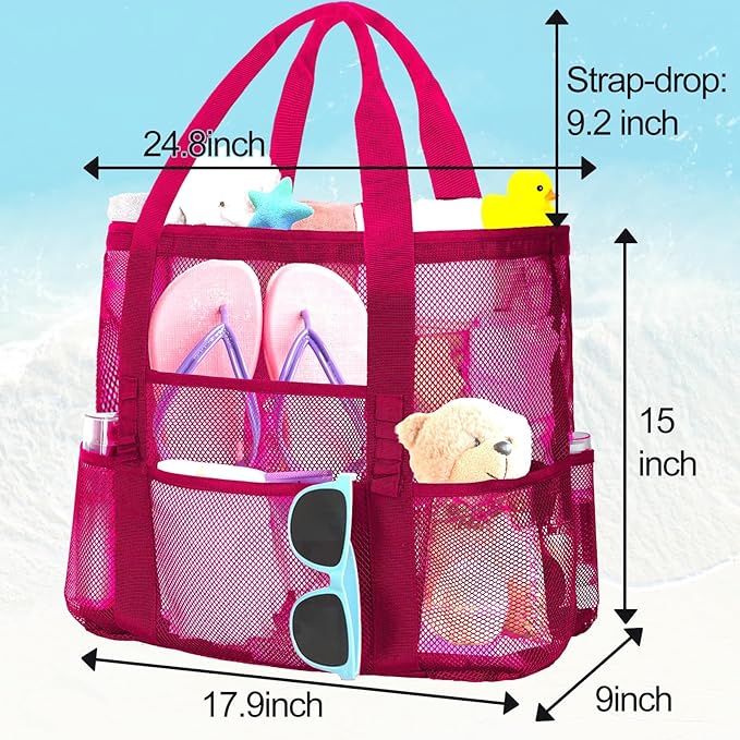 Mesh Beach Bags for Women - Family Beach Tote Bag for Toys, Towels, Travel Vacation Cruise Essentials