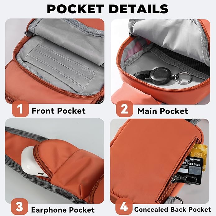 Sling Bag, Crossbody Bag with Zipper Lock, RFID & Water Resistant for Women and Men Small Chest Bag for Travel Casual