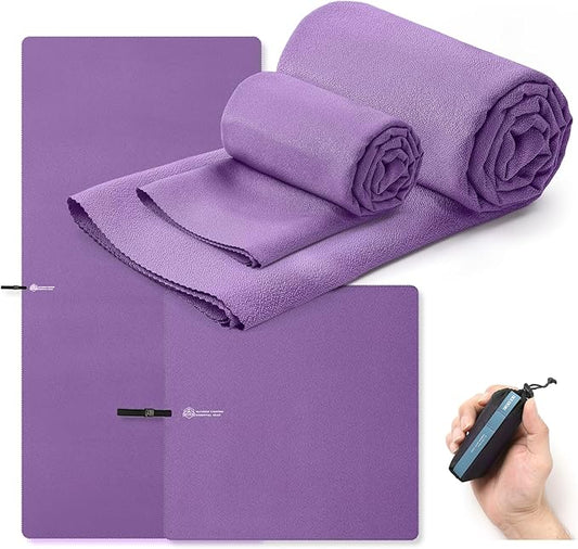 Microfiber Travel Towel, Soft Lightweight Quick Dry Towel, Super Absorbent Compact Travel & Sports & Beach Towels for Camping, Backpack, Gym, Swimming, Yoga, Hiking (Purple, Small + Medium)