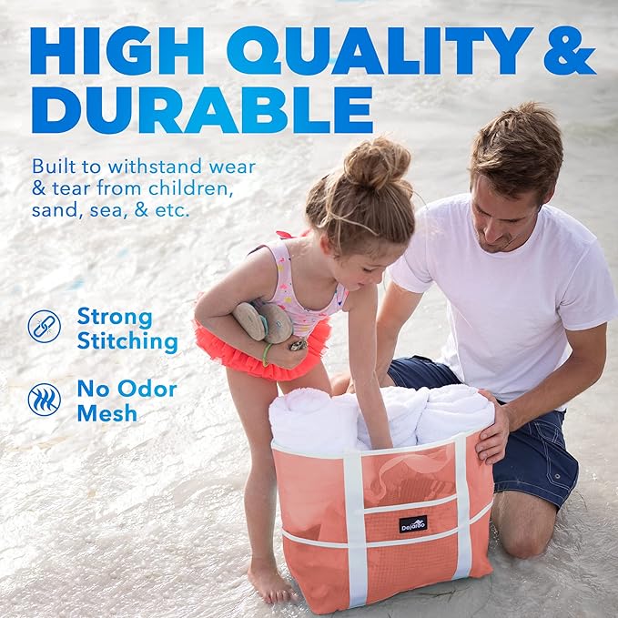 Dejaroo Mesh Sand Free Bag - Strong Lightweight Bag For Beach & Vacation Essentials. Tons of Storage!