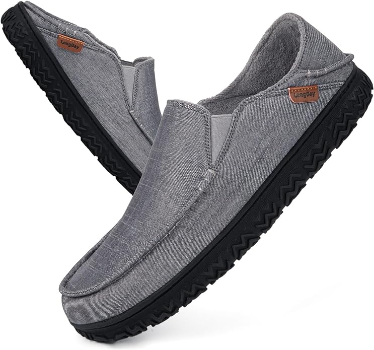 LongBay Men's Moccasin Slippers Comfy Warm Memory Foam House Shoes Winter for Indoor Outdoor