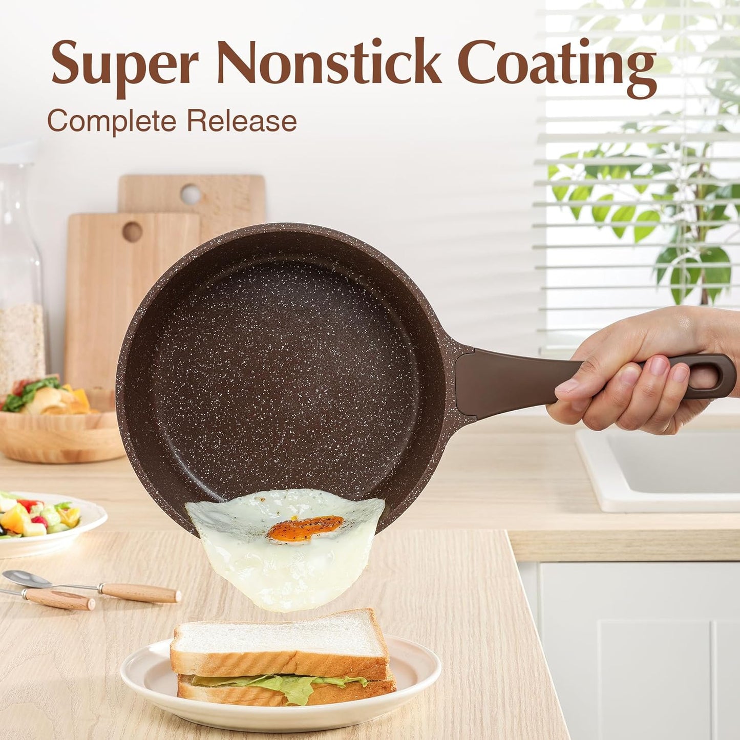 SENSARTE Saucepan Nonstick with Lid 2.5 Quarts Granite Coating Sauce Pot Medium Kitchen Cooking Pot, Induction Comptable, Free of Intentionally Added PFOA