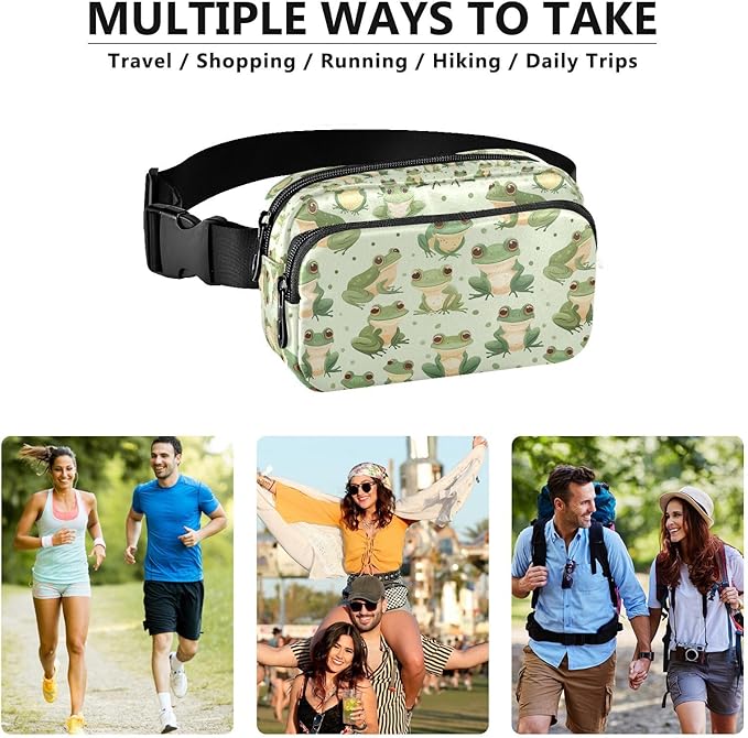 Cute Frogs Fanny Pack for Women Men Water Resistant Fashion Waist Packs with Adjustable Strap Belt Bag for Travel Workout Jogging Hiking 21220158