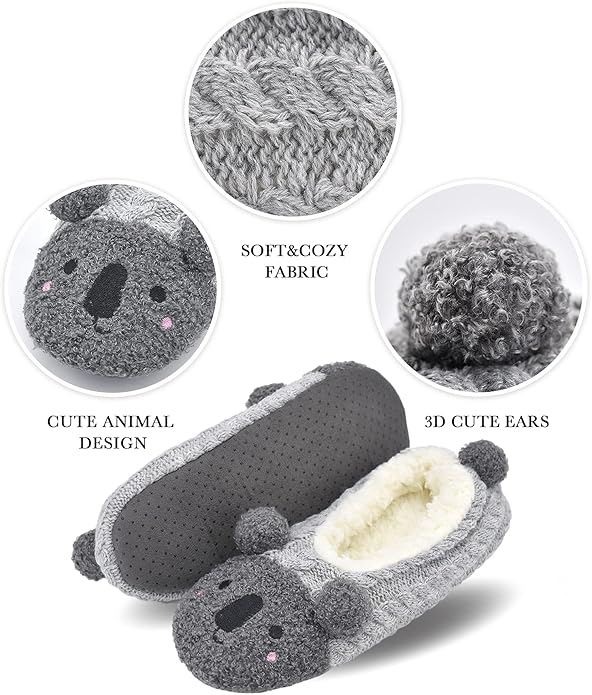 DICUIRD Womens Cute Animal Soft Sole Slipper Socks with Grippers-Fuzzy House Slippers