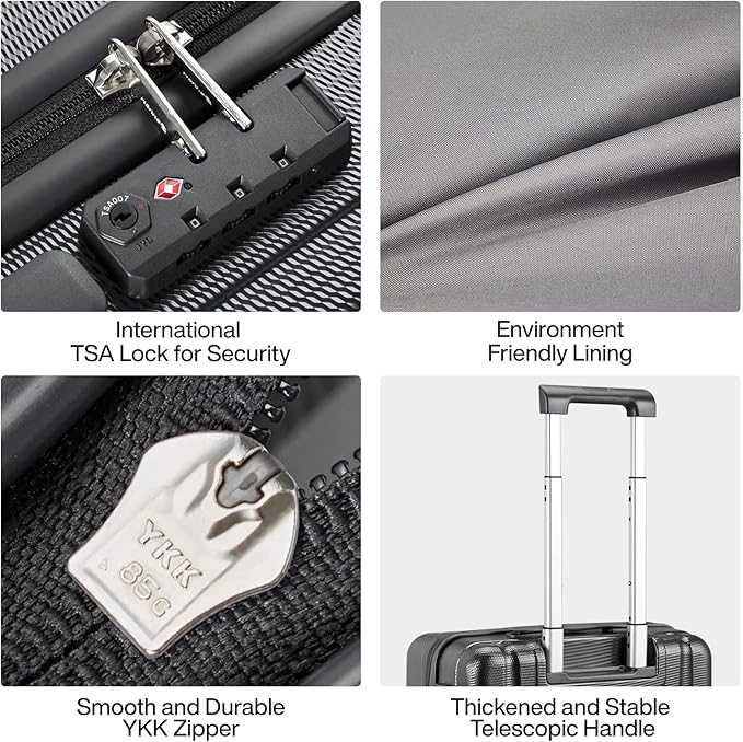 Hanke Luggage Sets 2 piece Carry On Luggage with Wheels PC Hard Shell Suitcases Lightweight Checked Travel Luggage Large Travel Suitcase Woman Men 20/29 Inch(Jet Black)