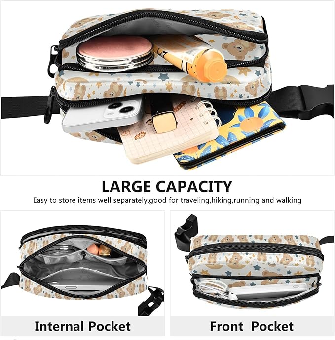 Kawaii Teddy Bear Stars Moon Fanny Pack for Women Men Water Resistant Fashion Waist Packs with Adjustable Strap Belt Bag for Travel Workout Jogging Hiking 21219512