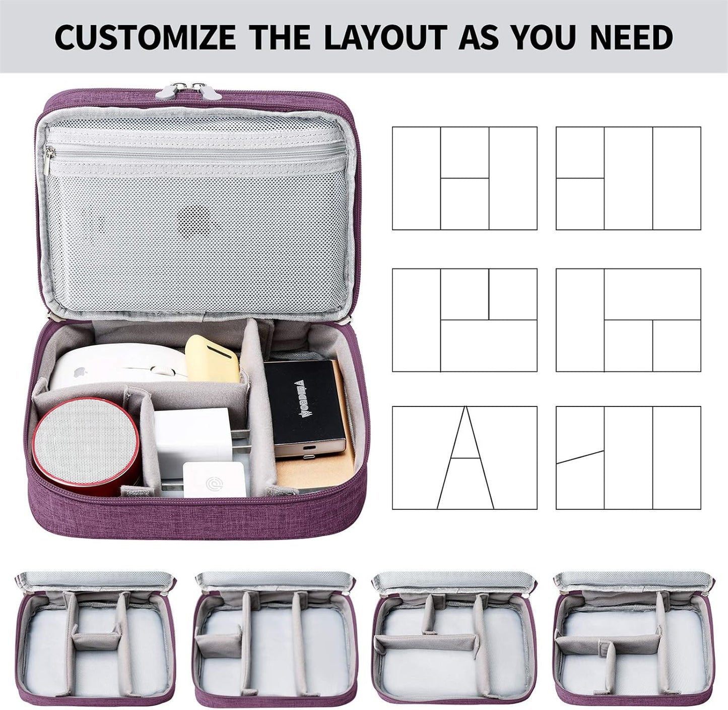 Lanola Travel Cable Organizer Bag, Electronic Accessories Case Portable Double Layer Cable Storage Bag for Cord,phone,Charger, Flash Drive, Phone, SD Card,Personal Items - (Purple)