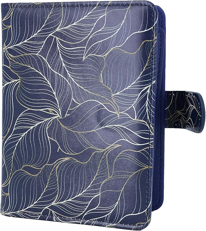 Passport Holder For Travel, RFID Blocking Passport Wallet, Passport Cover Secure & Front Pocket Money Holder For Men & Women, Travel Wallet, Golden Leaves In Blue, Advanced Version