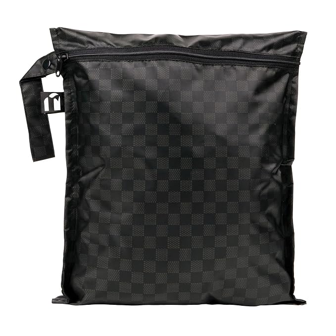 Bumkins Roamio Waterproof Wet Bag for Baby, Travel, Swim Suit, Cloth Diapers, Pump Parts, Pool, Beach, Gym Clothes, Toiletry, Hook to Stroller, Daycare, Zipper Reusable Wetdry Pouch, Black Check