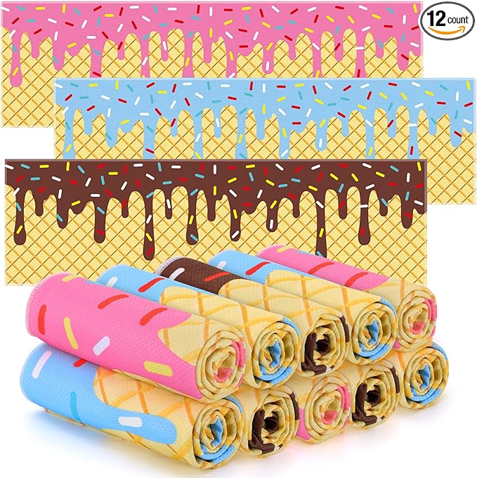 Booson 12 Pcs Baseball Drip Cooling Towels 40"x12" Cream Baseball Ice Towel Party Favors for Boys Girls Player Coach Sport Team Gifts Stuffer