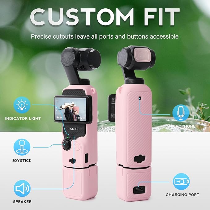 Protective Case for DJI Osmo Pocket 3 / Xtra Muse Camera, Soft Silicone Grip Cover with Screen Protection & Mic, Lightweight, Anti-Scratch, for Travel, Vlogging, Daily Filming – Pink