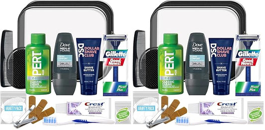 Convenience Kits International Men’s Super Deluxe, 16-Piece Kit with Travel Size TSA Compliant Essentials in Reusable Zippered Toiletry Bag (Pack of 2)