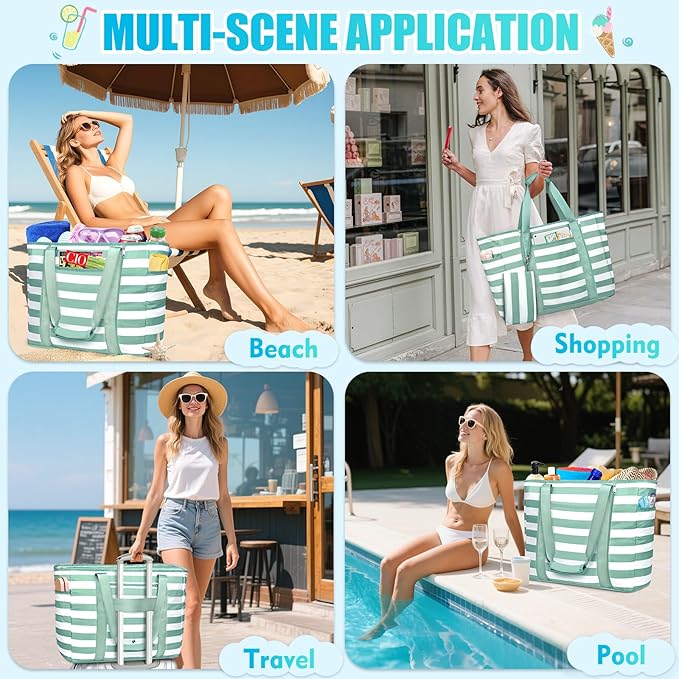 Extra Large Beach Bags for Women, Waterproof Sandproof Beach Tote Bag Foldable Swim Pool Bag with Zipper and Wet Pocket