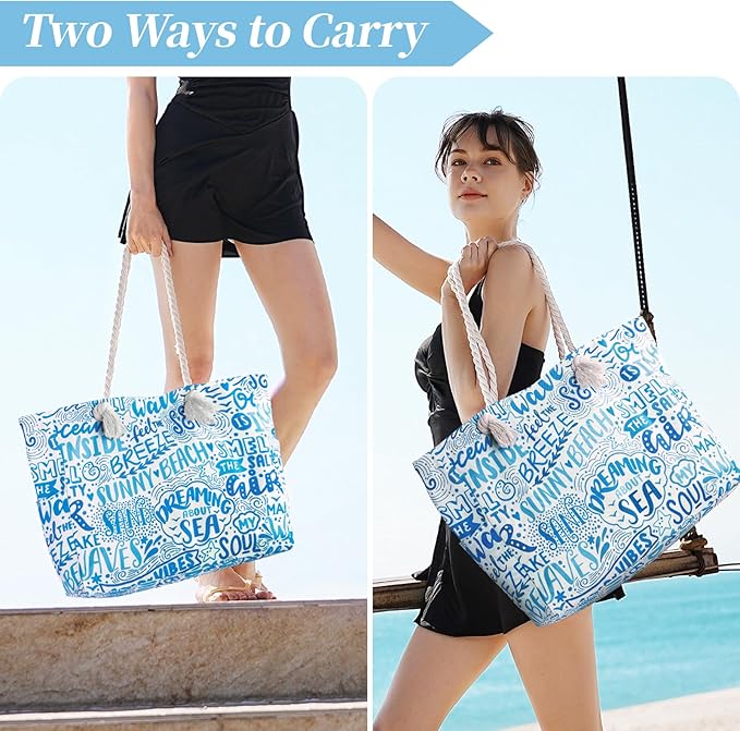Tavaleu Beach Bags for Women - Large Beach Tote Bag, Women Sandproof Pool Bag for Pool Gym Grocery Travel