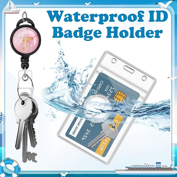 4 Pack Cruise Lanyard for Ship Cards Marble Cute Lanyards with Retractable Badge Reels Waterproof ID Badge Holder, 2026 Cruise Essentials Accessories