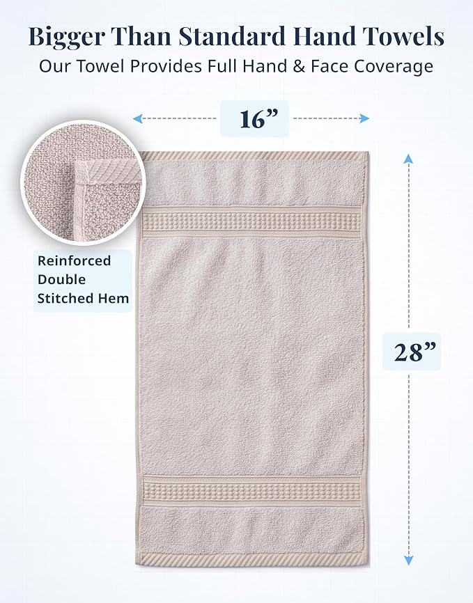 LANE LINEN Bath Hand Towels - Pack of 6 (16" x 28"), 100% Cotton - Soft, Quick Dry & Highly Absorbent, Hand and Face Towels - Bathroom Hand Towel Set, Great for Gym, Salon, Spa & Family Use - Platinum