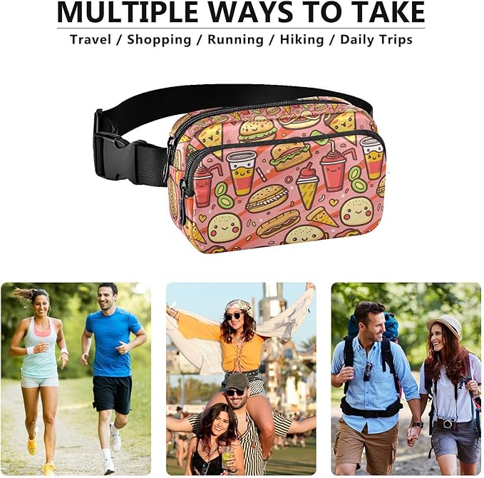 Kawaii Hamburger Fanny Pack for Women Men Water Resistant Fashion Waist Packs with Adjustable Strap Belt Bag for Travel Workout Jogging Hiking 21220310
