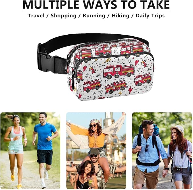 Kawaii Fire Engine Fanny Pack for Women Men Water Resistant Fashion Waist Packs with Adjustable Strap Belt Bag for Travel Workout Jogging Hiking 21220270