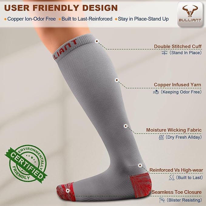 BULLIANT Compression Socks 3Pairs-15-20mmHg Circulation Support Men Women Hiking Sports Recovery-Upgraded Wicking Tech
