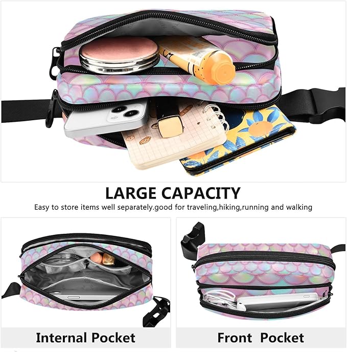 Colorful Mermaid Scale Fanny Pack for Women Men Water Resistant Fashion Waist Packs with Adjustable Strap Belt Bag for Travel Workout Jogging Hiking 21219393