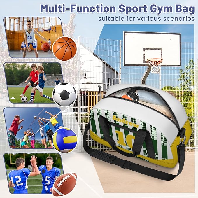 Basketball Soccer Gifts for Boys Girls - Custom Sports Duffle Bag, Personalized Name & Team Bag, Water-Resistant Gym Bag for Basketball, Soccer, Volleyball | Y-Green Yellow