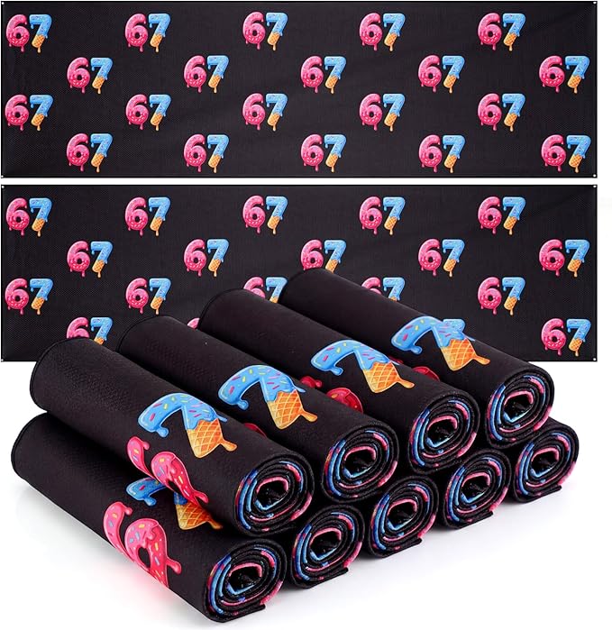 12 Pcs Six Seven Ice Cream Drip Cooling Towel 40"x12" Swim Pool Towel Cooling Baseball Softball Team Gift Youth Gift for Hot Weather Workout Gym Sport Party Favors (67 Ice Cream)