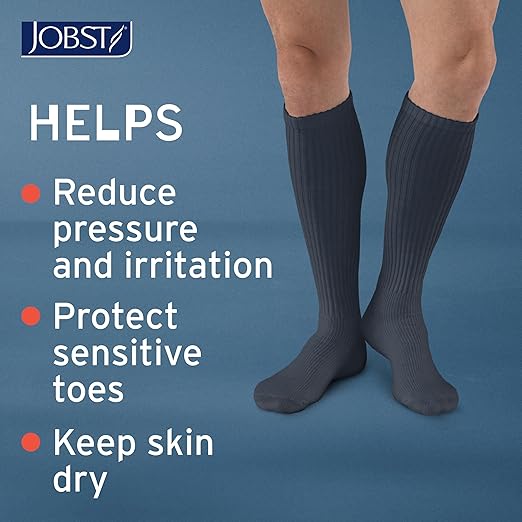 JOBST SensiFoot Diabetic Compression Socks for Men and Women 8-15 mmHg with Seamless Toe and Moisture Management - Extra Padding in Toe, Foot, and Heel Area - Knee High - Closed Toe - Navy, Large