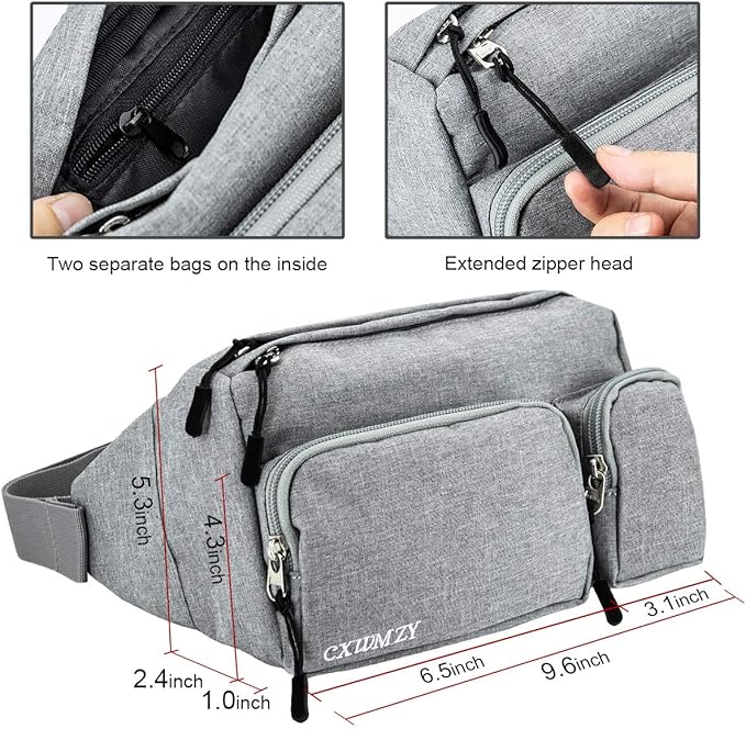 CXWMZY Fanny Packs For Women & Men, Waist Bag Hip Bum Bag Strap Extension Large Capacity Easy Carry Any Phone Passport Wallet for Outdoors Workout Traveling Casual Running Hiking Cycling Dog Walking