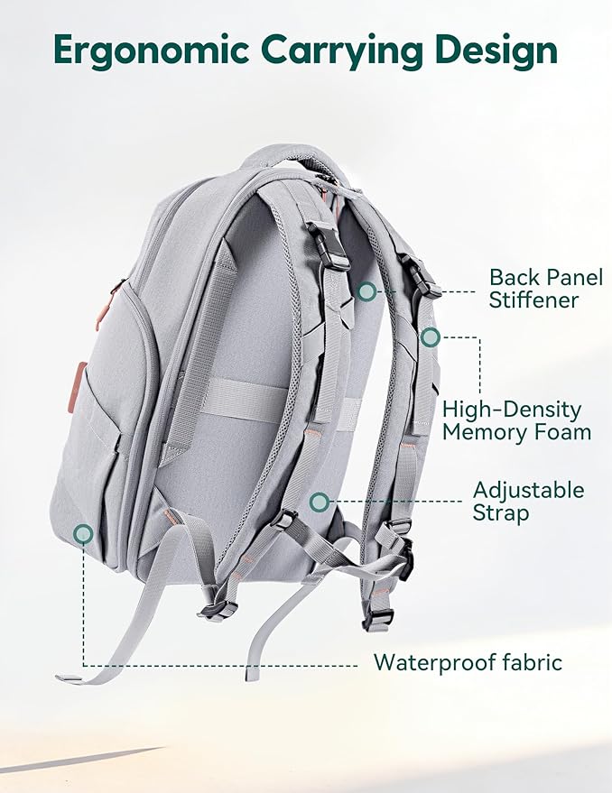 BABELIO Grid Wizard Diaper Bag Backpack - Multi Function Waterproof Diaper Bag, Travel Essentials Baby Bag with Insulated Bottle Holders, Baby Shower Gifts, Grey