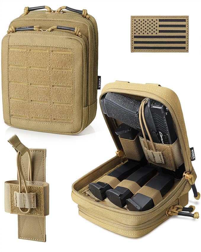 WYNEX Molle Admin Pistol Pouch for Concealed Carry, Tactical EDC Belt Pouch Gun Bag Utility Tool EMT Organizer Pouch Medical CCW with Universal Pistol/Elastic Holster