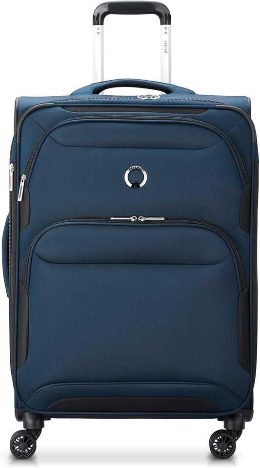 DELSEY PARIS Sky Max 2.0 Softside Expandable Luggage with Spinner Wheels, Blue, Checked-Medium, 24 Inch